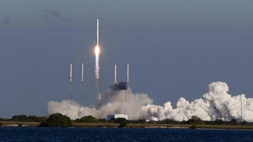 The SpaceX Falcon 9 rocket lifts off
